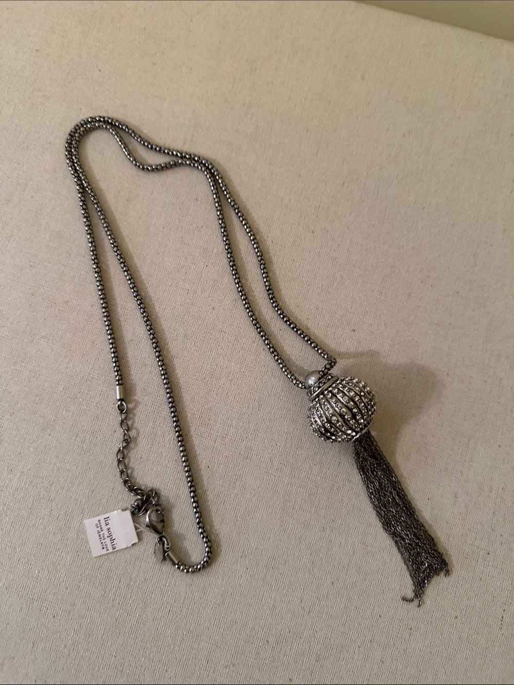 Lia Sophia Delicate Gunmetal Tassel Pendant Necklace
